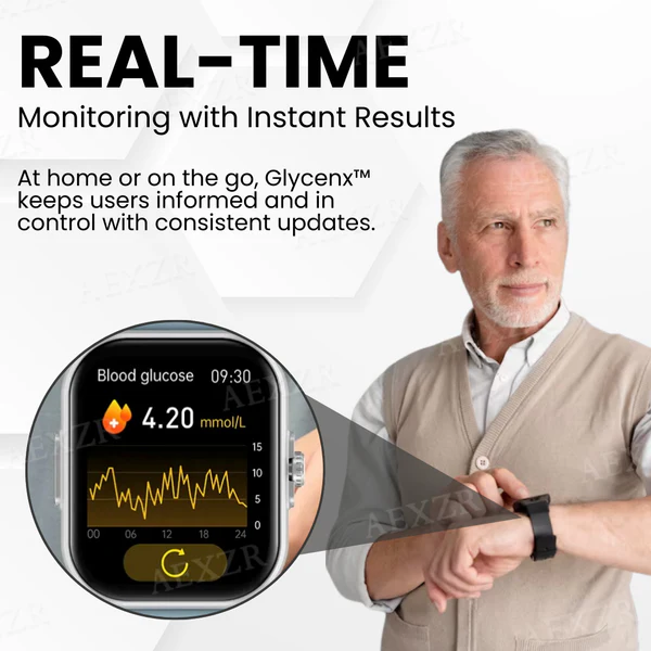 Glycenx™ AI Blood Glucose Monitoring Wristband gives you instant updates on blood sugar levels.