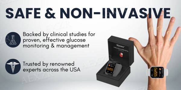 The Glycenx™ AI Blood Glucose Monitoring Wristband provides real-time, accurate glucose monitoring.