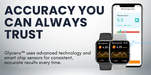 Track your blood sugar levels anytime with the Glycenx™ AI Blood Glucose Monitoring Wristband.